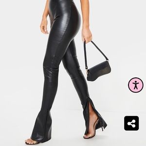 Black kick flare faux leather leggings